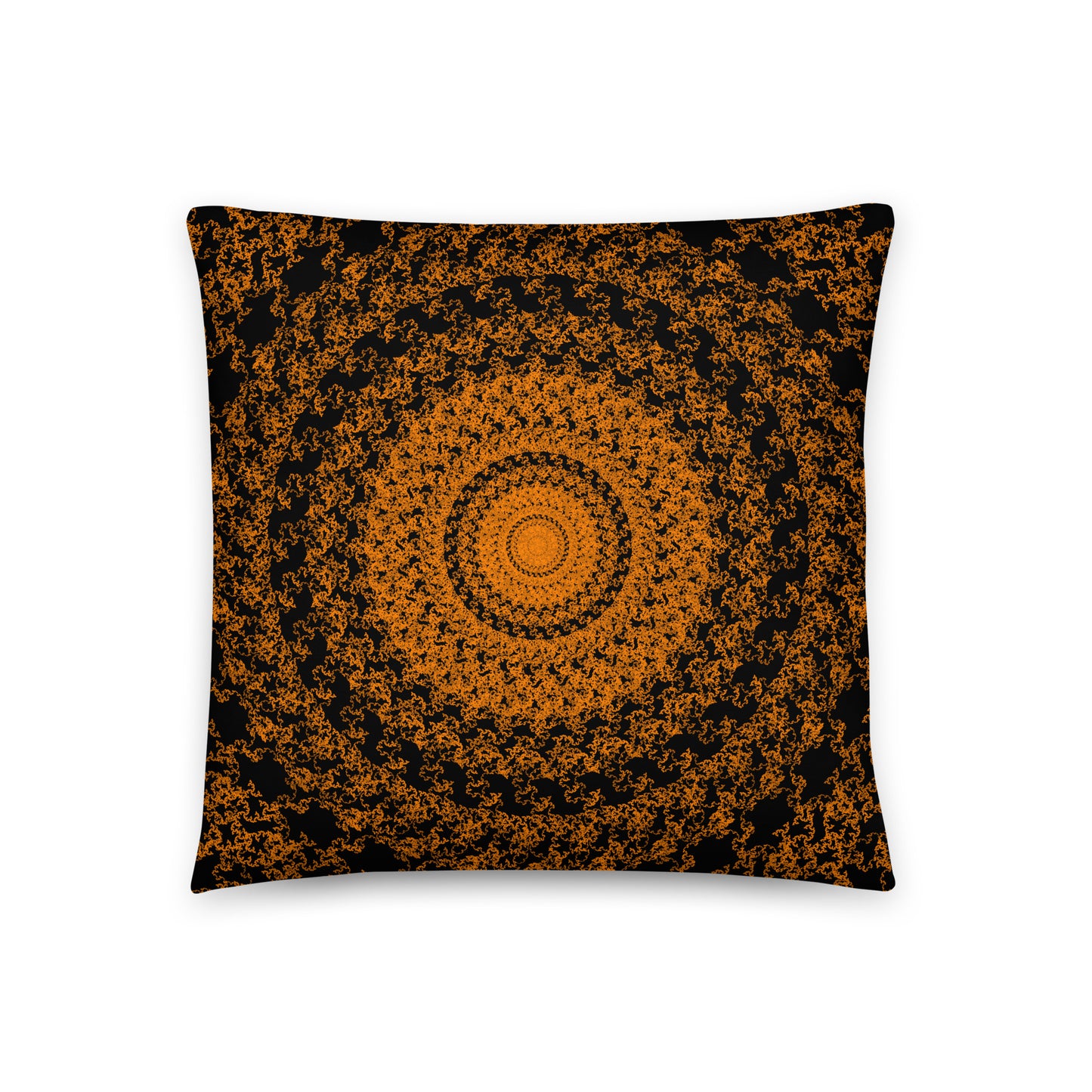Back of the 18″×18″ throw pillow with the 'The Sun' orange and black geometric design.