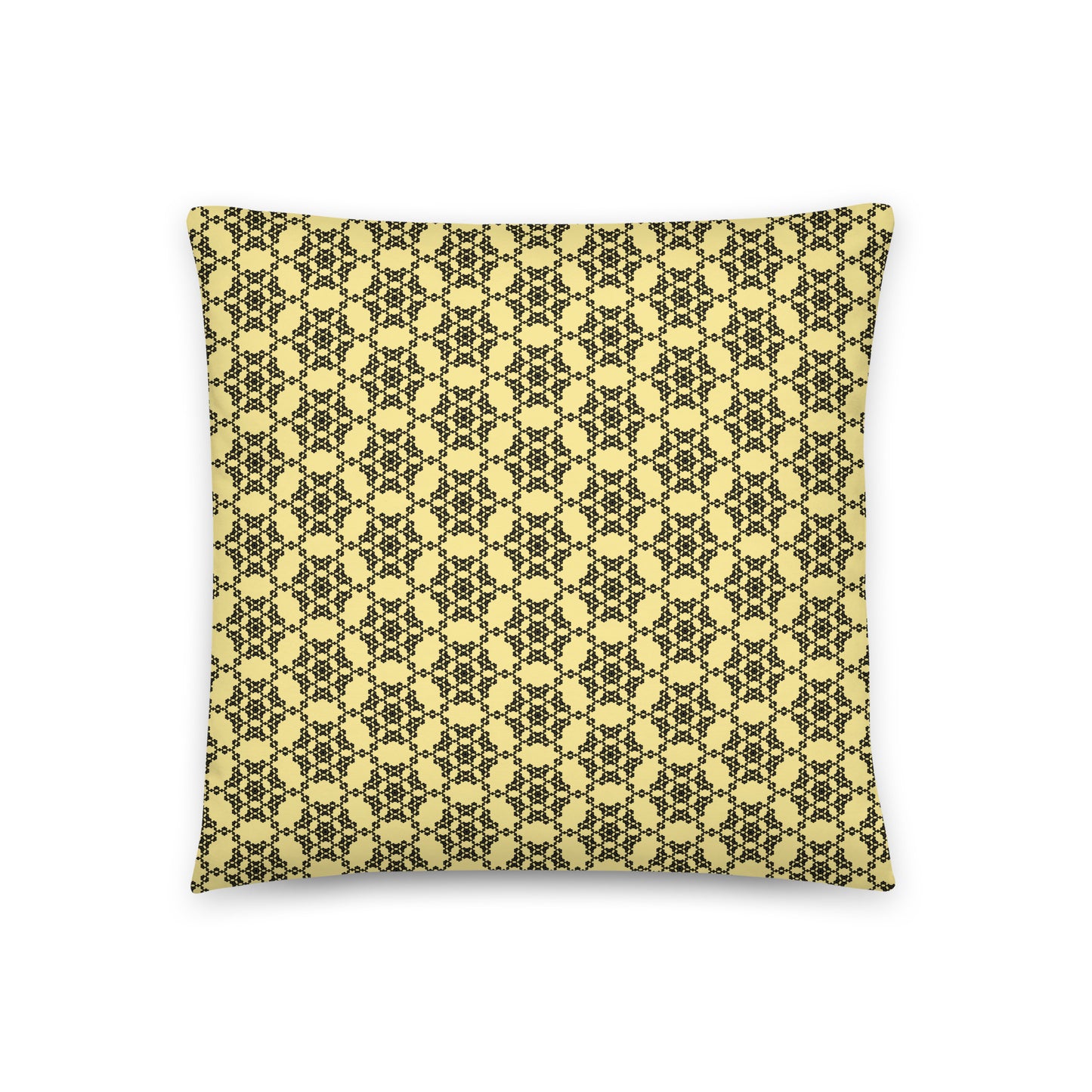 Back of the 18″×18″ throw pillow with the 'Hexagon' yellow and black geometric pattern.