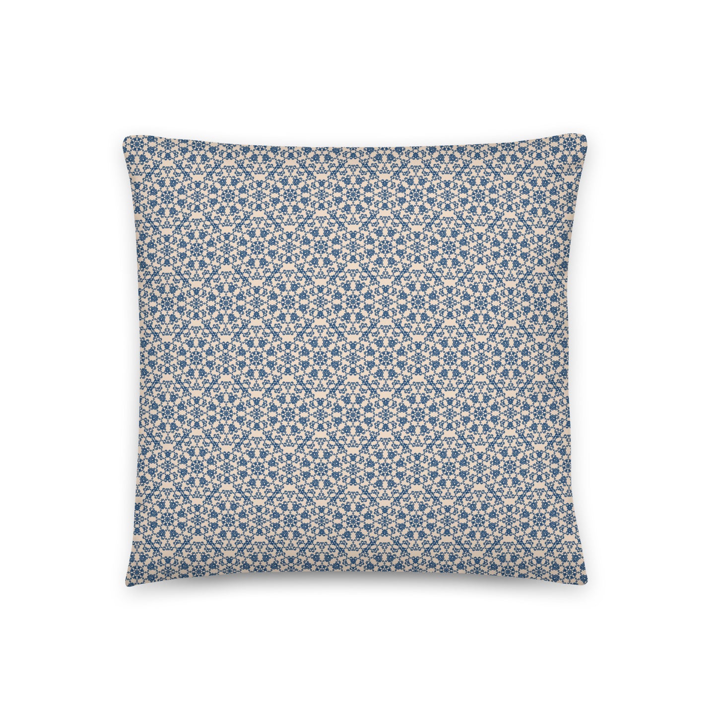 Back of the 18″×18″ throw pillow with the 'Octagon' navy and beige geometric pattern.