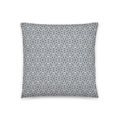 Back of the 18″×18″ throw pillow with the 'Octagon' navy and beige geometric pattern.