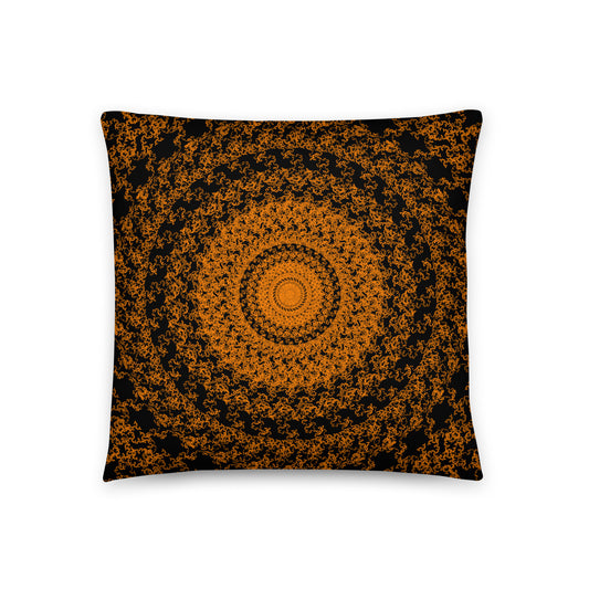 Front of the 18″×18″ throw pillow with the 'The Sun' orange and black geometric design.