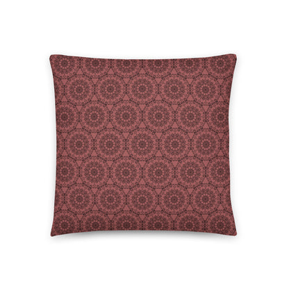 Front of the 18″×18″ throw pillow with the 'Dodecagon' rose geometric pattern.