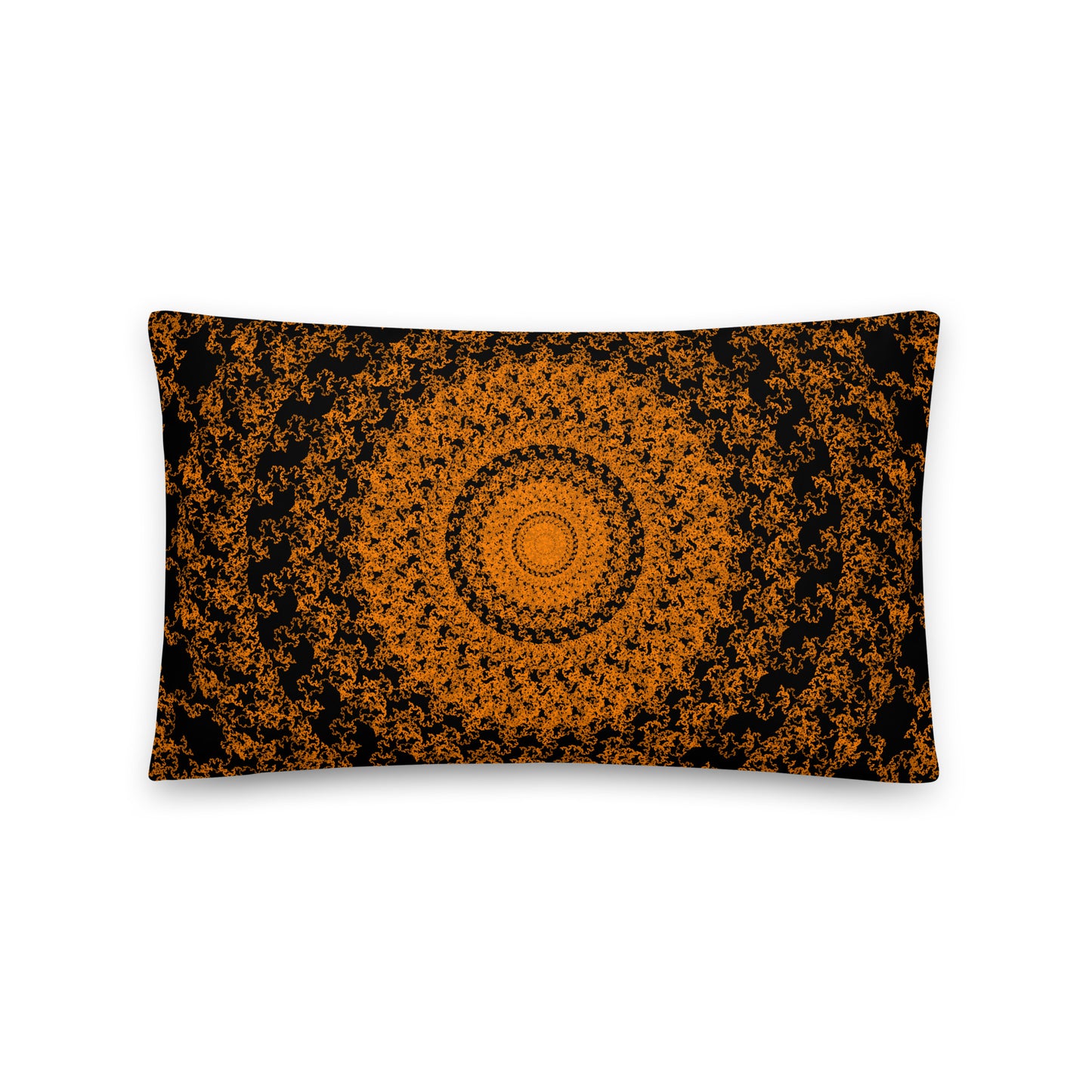 Back of the 20″×12″ throw pillow with the 'The Sun' orange and black geometric design.