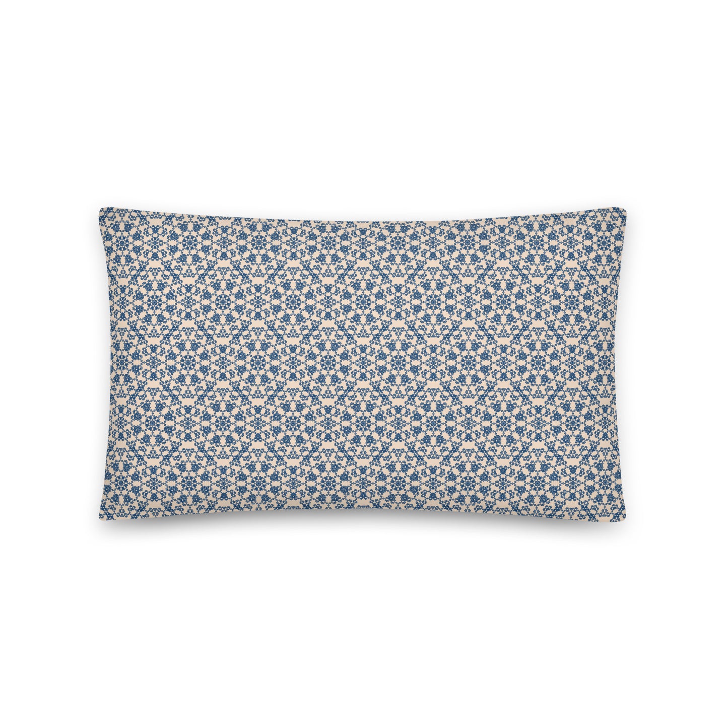 Back of the 20″×12″ throw pillow with the 'Octagon' navy and beige geometric pattern.