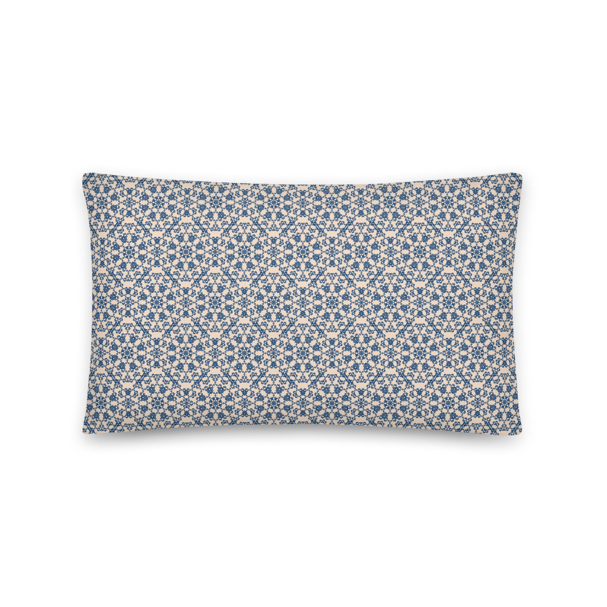 Back of the 20″×12″ throw pillow with the 'Octagon' navy and beige geometric pattern.