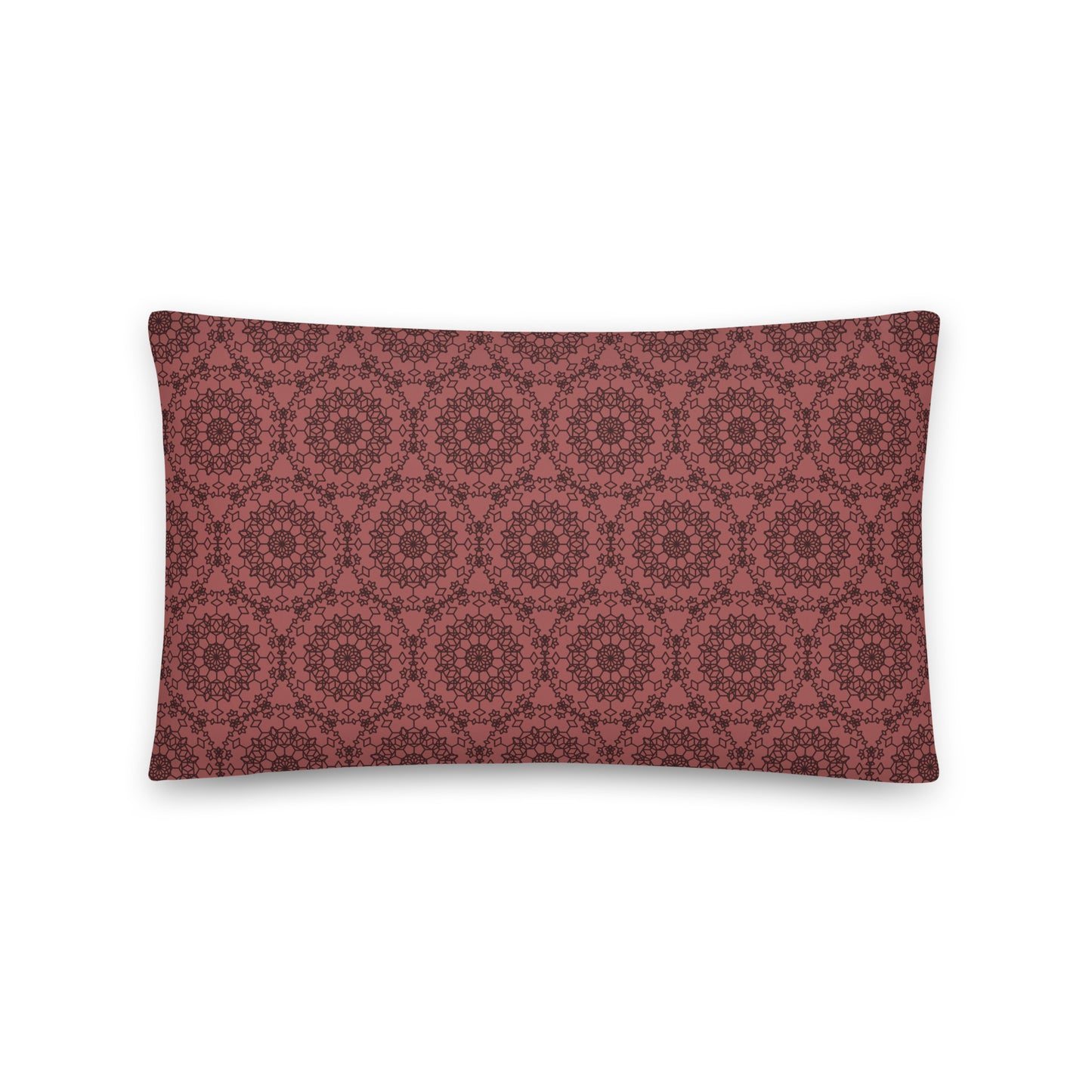 Front of the 20″×12″ throw pillow with the 'Dodecagon' rose geometric pattern.