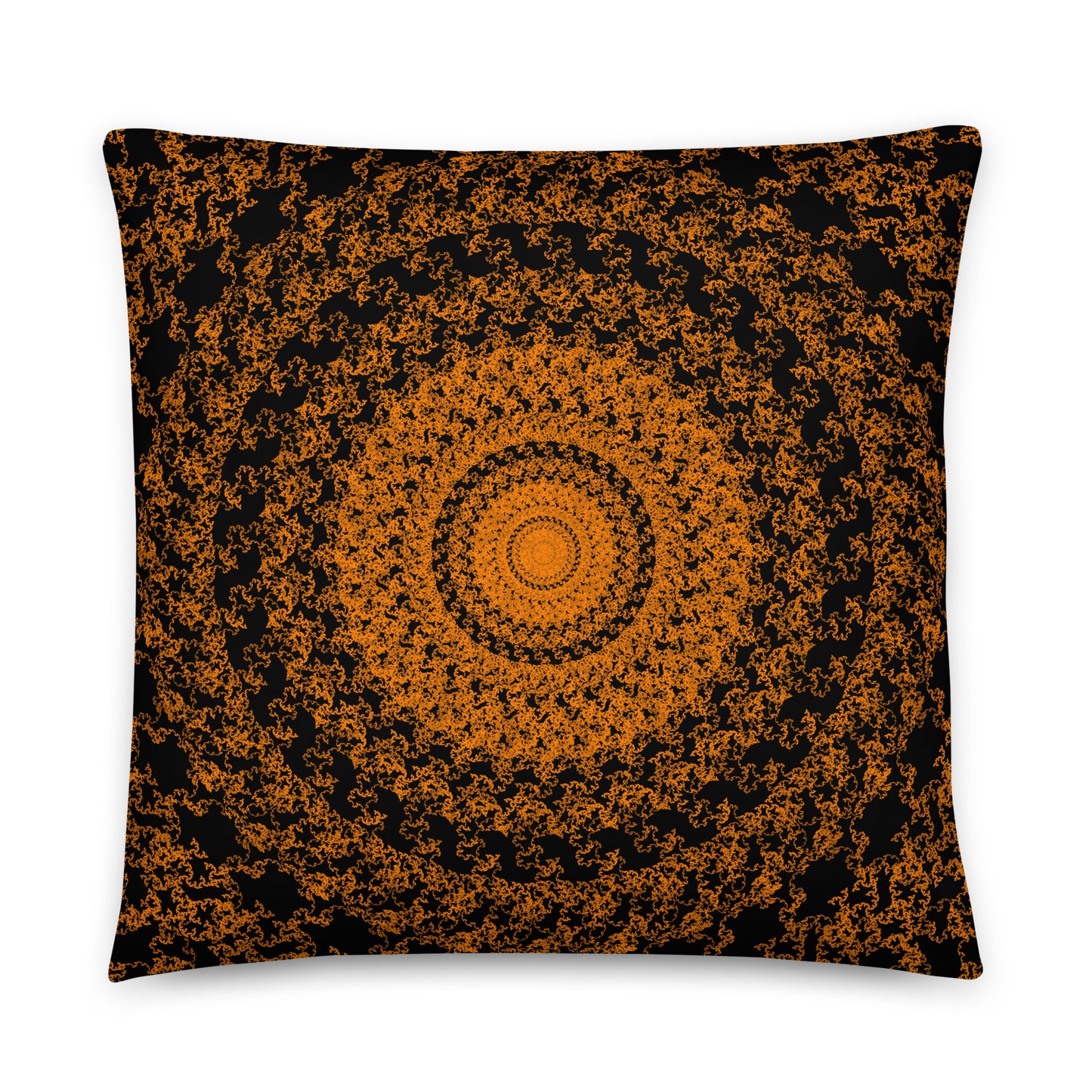 Back of the 22″×22″ throw pillow with the 'The Sun' orange and black geometric design.