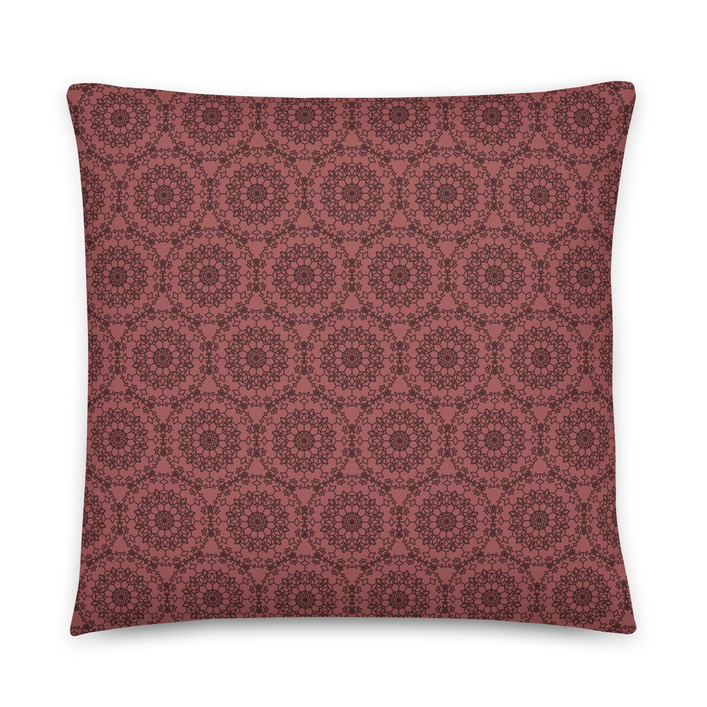Front of the 22″×22″ throw pillow with the 'Dodecagon' rose geometric pattern.