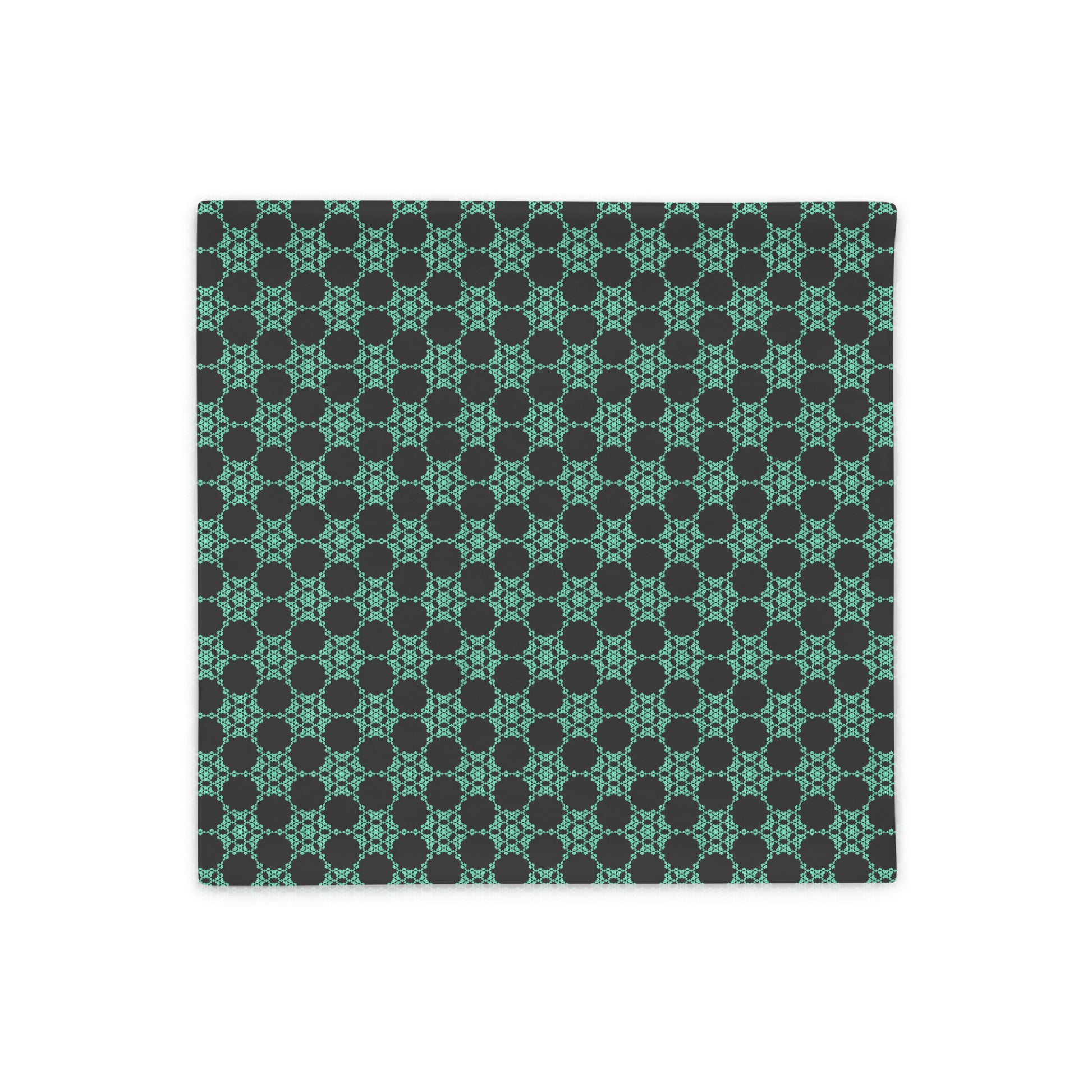 Back of the 18″×18″ throw pillow cover with the 'Flowers Victory' dark grey and green geometric pattern.