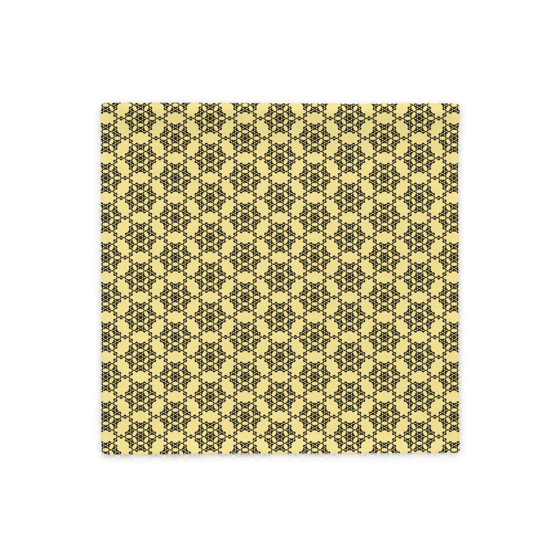 Back of the 18″×18″ throw pillow with the 'Hexagon' yellow and black geometric pattern.