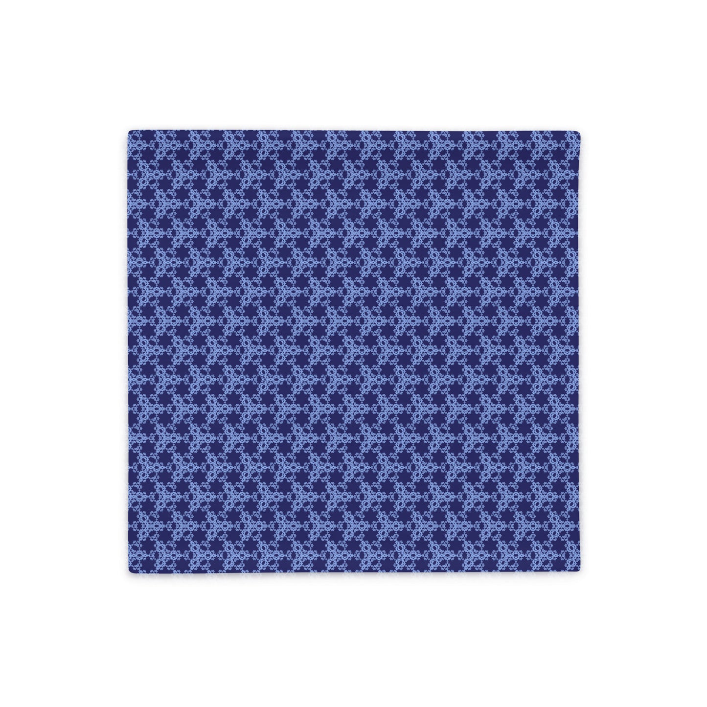 Back of the 18″×18″ throw pillow cover with the 'Trigon' navy and blue geometric pattern.