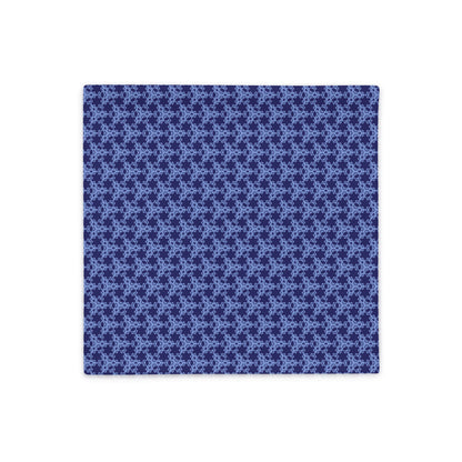 Back of the 18″×18″ throw pillow cover with the 'Trigon' navy and blue geometric pattern.