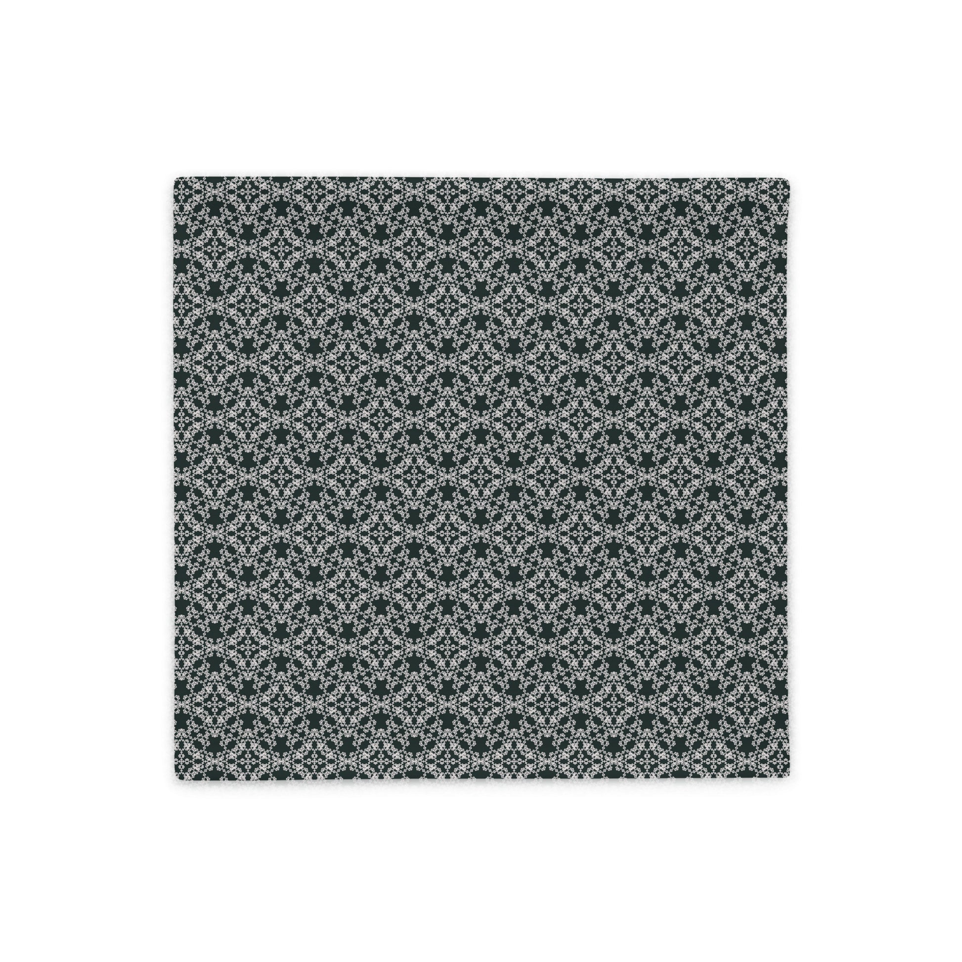 Back of the 18″×18″ throw pillow cover with the 'Tetragon' charcoal and white geometric pattern.