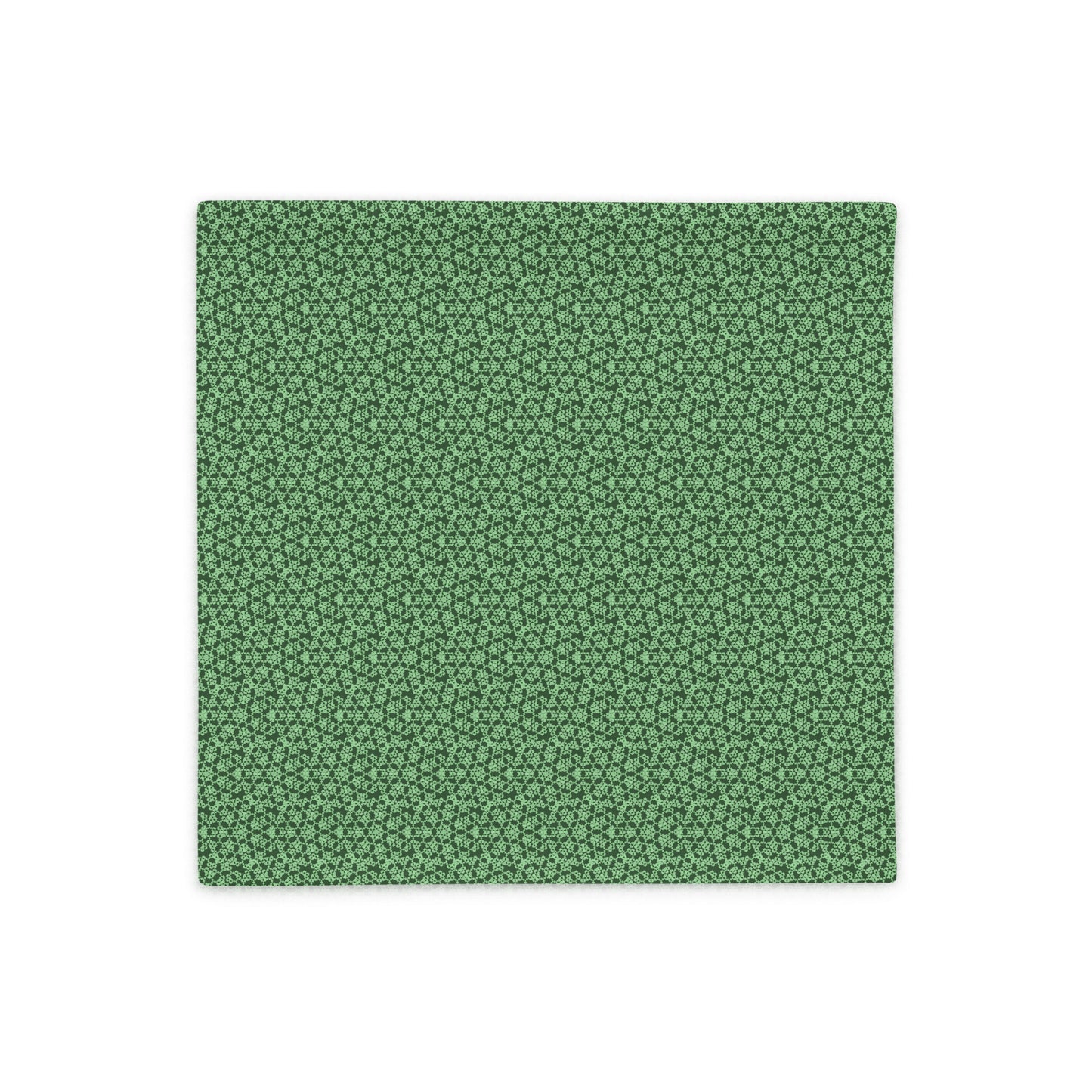Back of the 18″×18″ throw pillow cover with the 'Heptagon' green geometric pattern.