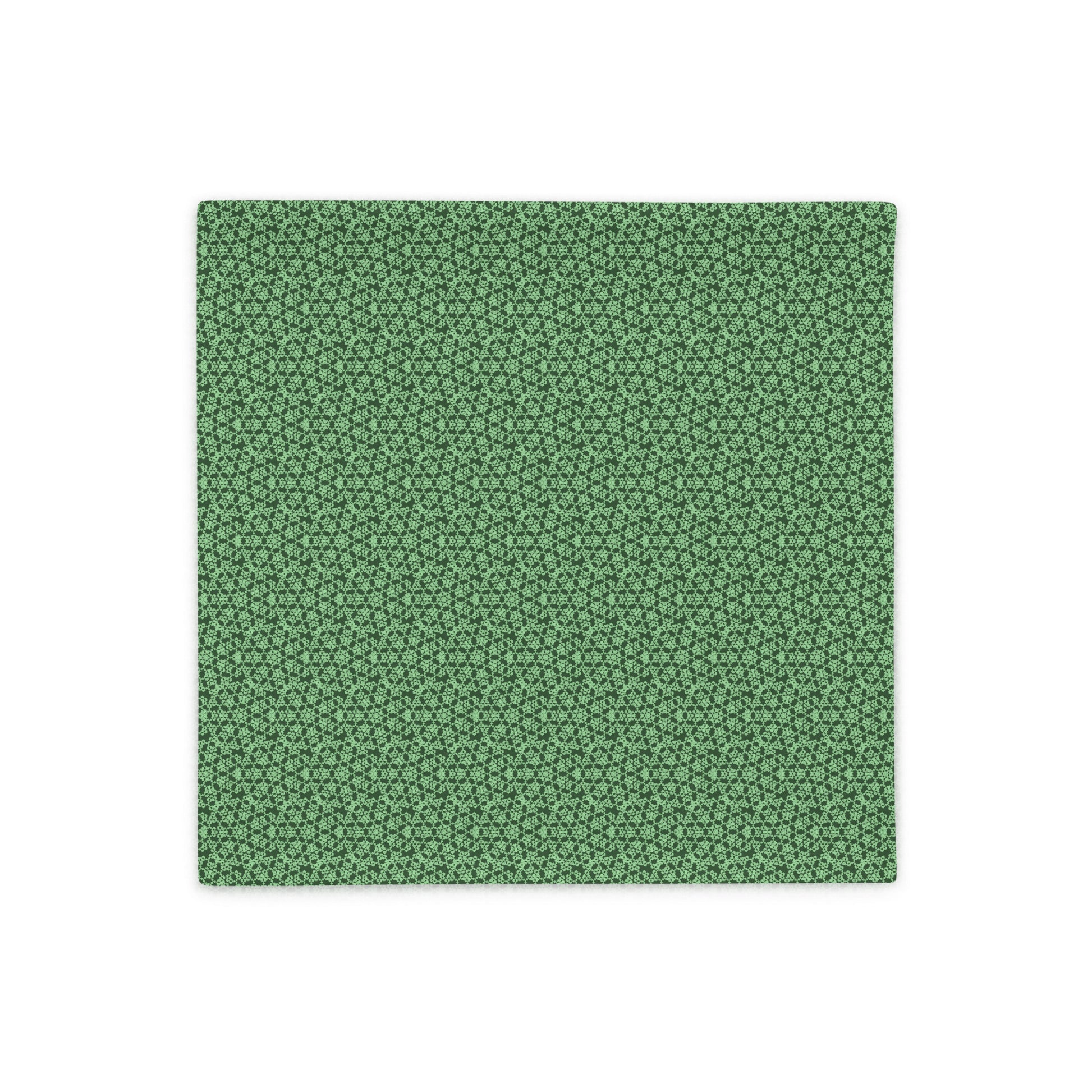 Back of the 18″×18″ throw pillow cover with the 'Heptagon' green geometric pattern.