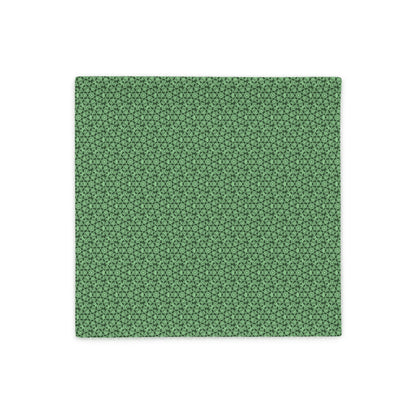 Back of the 18″×18″ throw pillow cover with the 'Heptagon' green geometric pattern.