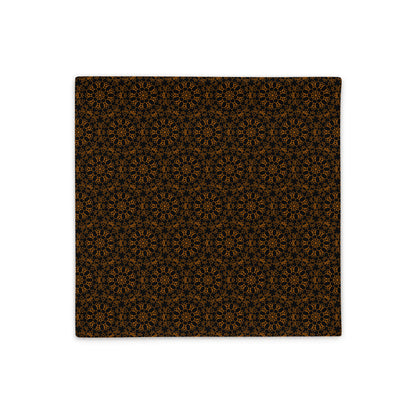 Back of the 18″×18″ throw pillow cover with the 'Enneagon' black & gold geometric pattern.