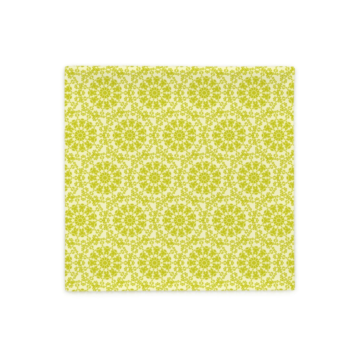 Back of the 18″×18″ throw pillow cover with the 'Hendecagon' yellow-green geometric pattern