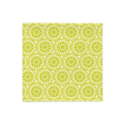 Back of the 18″×18″ throw pillow cover with the 'Hendecagon' yellow-green geometric pattern