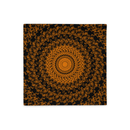 Front of the 18″×18″ throw pillow cover with the 'The Sun' orange and black geometric design.