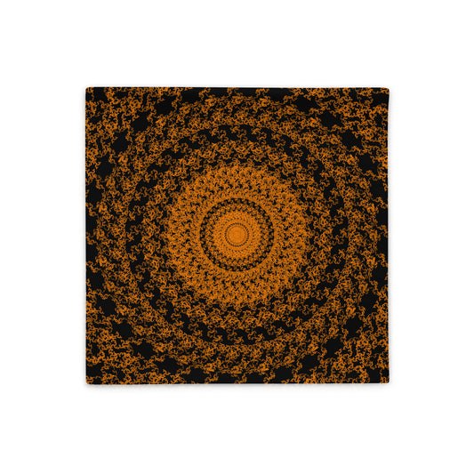 Front of the 18″×18″ throw pillow cover with the 'The Sun' orange and black geometric design.