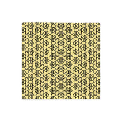 Front of the 18″×18″ throw pillow with the 'Hexagon' yellow and black geometric pattern.