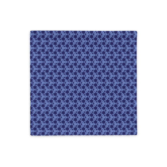 Front of the 18″×18″ throw pillow cover with the 'Trigon' navy and blue geometric pattern.