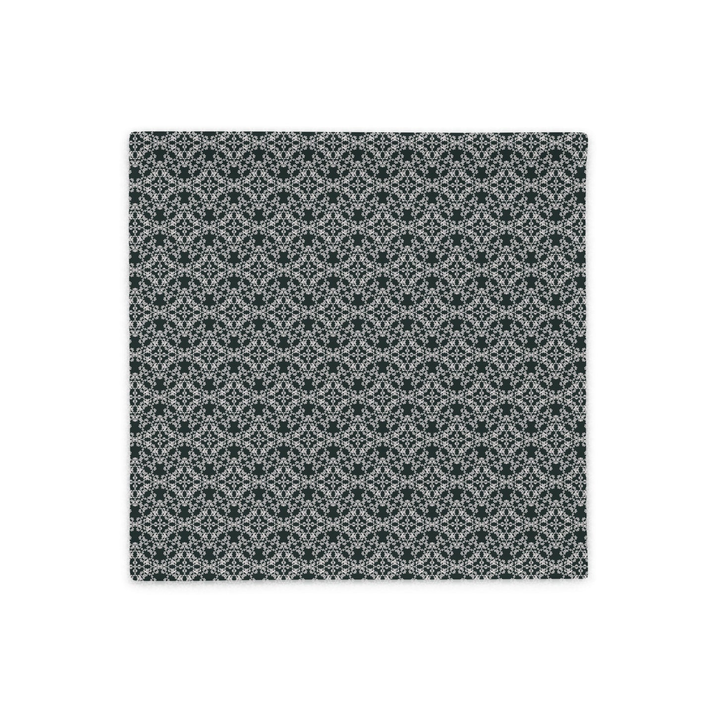 Front of the 18″×18″ throw pillow cover with the 'Tetragon' charcoal and white geometric pattern.