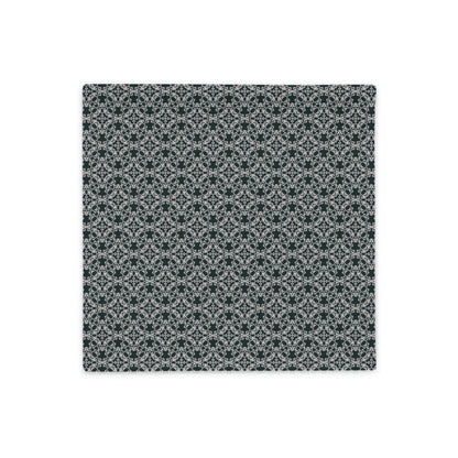 Front of the 18″×18″ throw pillow cover with the 'Tetragon' charcoal and white geometric pattern.