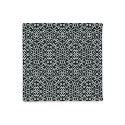 Front of the 18″×18″ throw pillow cover with the 'Tetragon' charcoal and white geometric pattern.