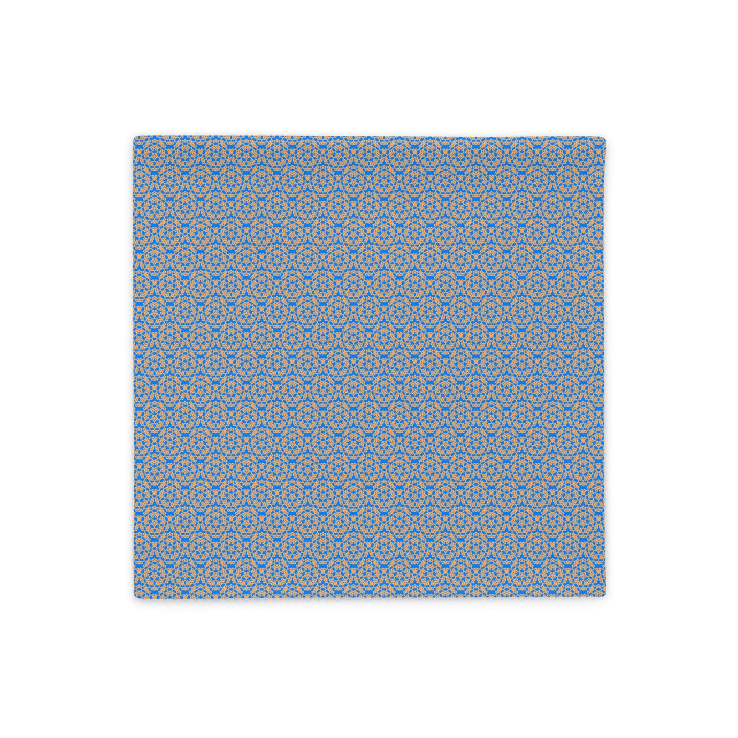 Front of the 18″×18″ throw pillow cover with the 'Pentagon' blue and yellow geometric pattern.
