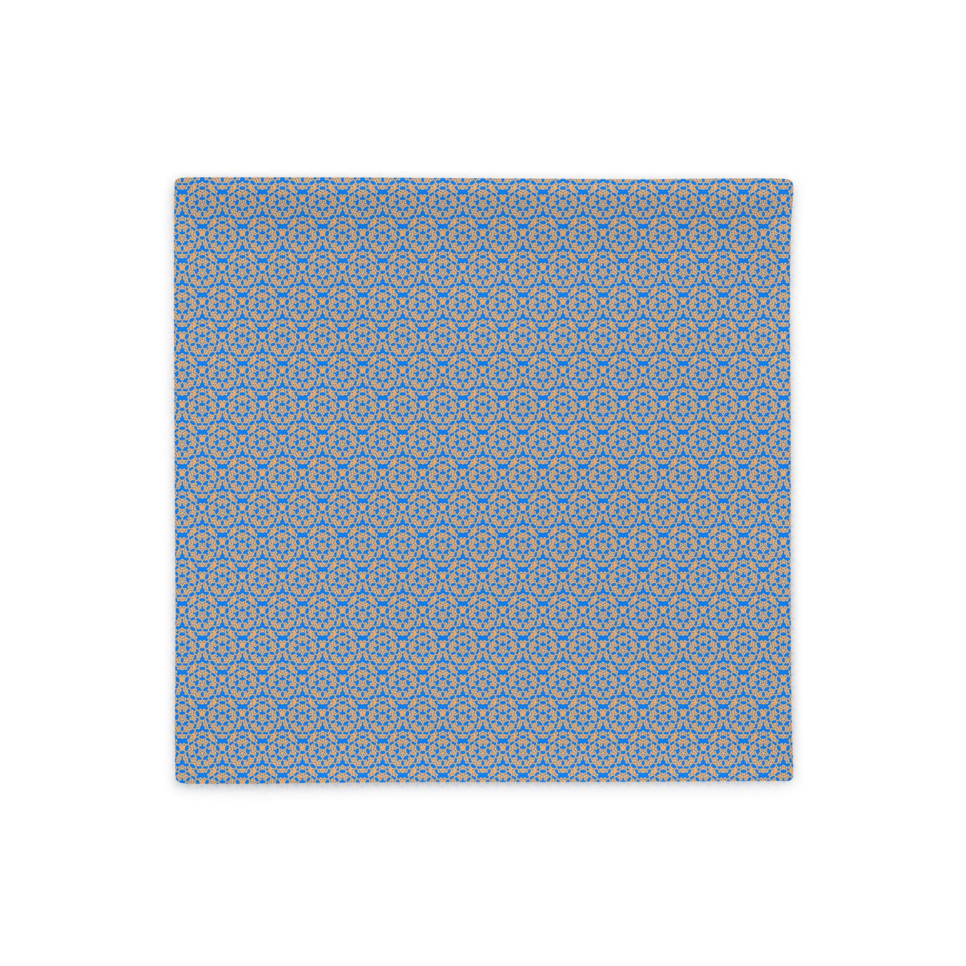 Front of the 18″×18″ throw pillow cover with the 'Pentagon' blue and yellow geometric pattern.