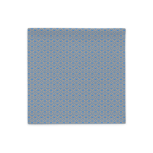 Front of the 18″×18″ throw pillow cover with the 'Pentagon' blue and yellow geometric pattern.