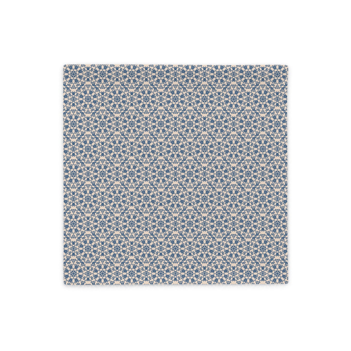 Front of the 18″×18″ throw pillow cover with the ‘Octagon’ navy and beige geometric pattern.