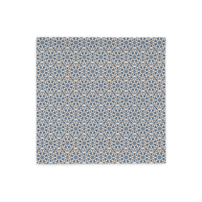 Front of the 18″×18″ throw pillow cover with the ‘Octagon’ navy and beige geometric pattern.