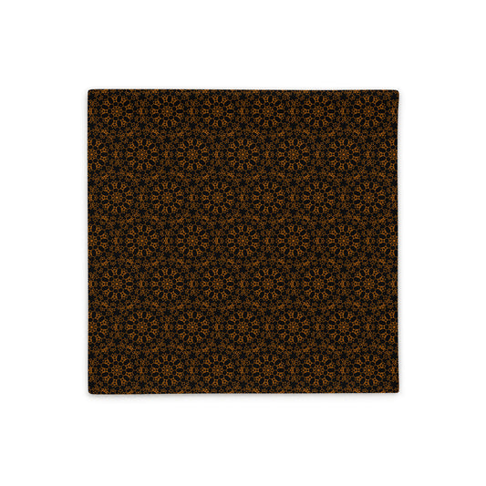 Front of the 18″×18″ throw pillow cover with the 'Enneagon' black & gold geometric pattern.