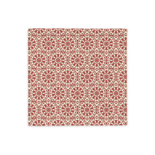 Front of the 18″×18″ throw pillow cover with the ‘Decagon’ terracotta and beige geometric pattern.