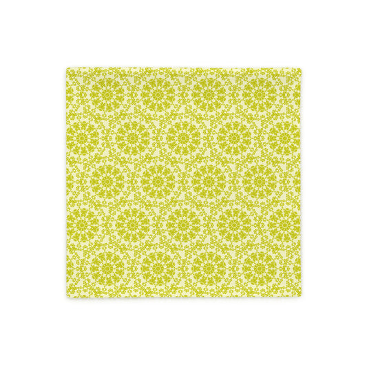 Front of the 18″×18″ throw pillow cover with the 'Hendecagon' yellow-green geometric pattern
