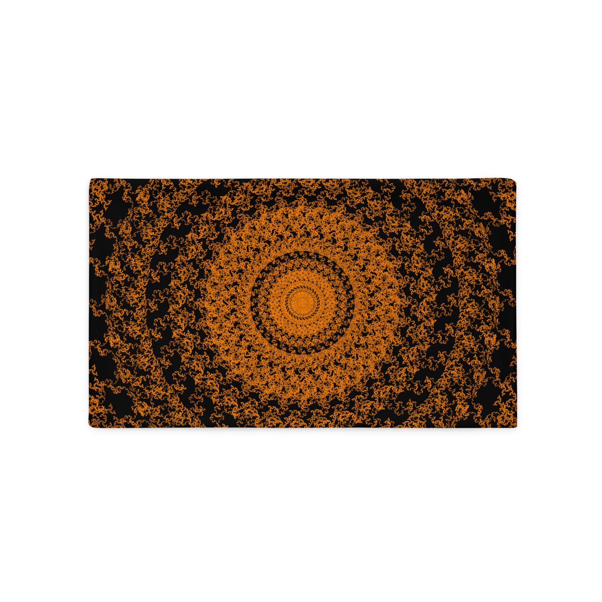Back of the 20″×12″ throw pillow cover with the 'The Sun' orange and black geometric design.
