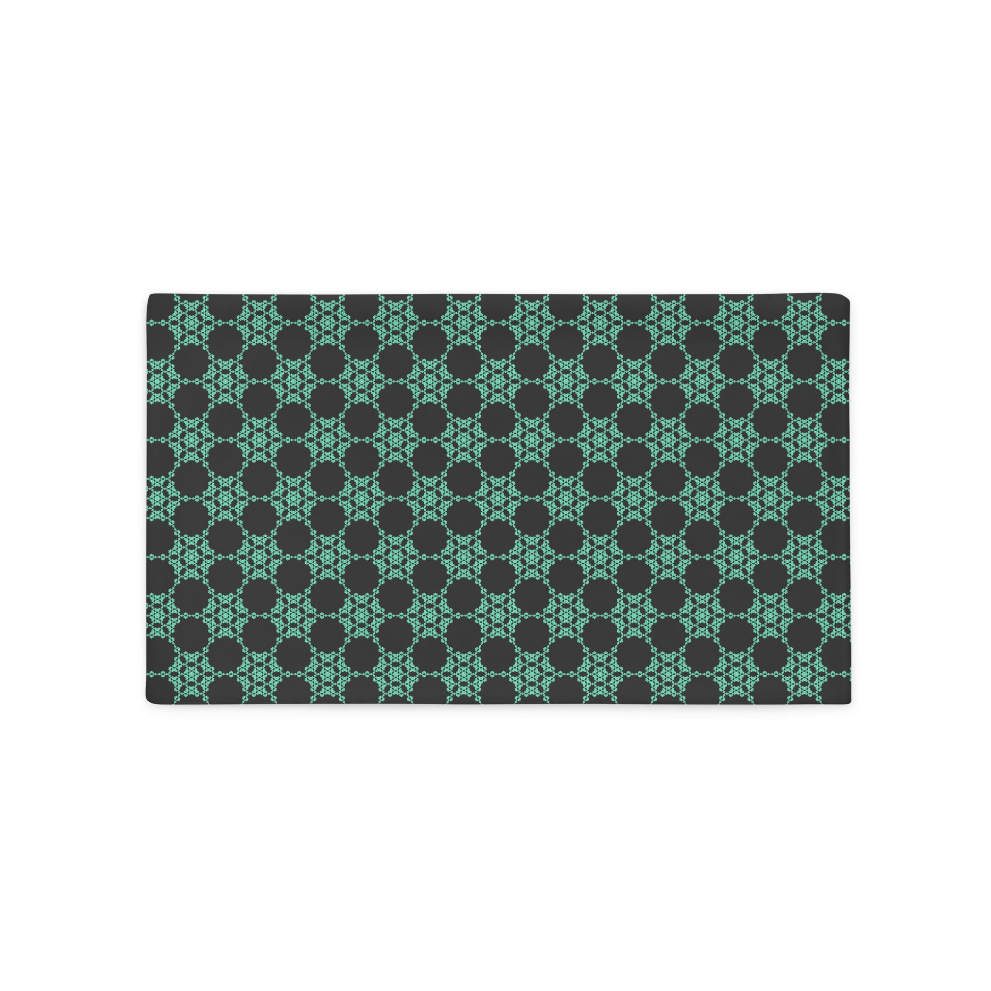 Back of the 20″×12″ throw pillow cover with the 'Flowers Victory' dark grey and green geometric pattern.