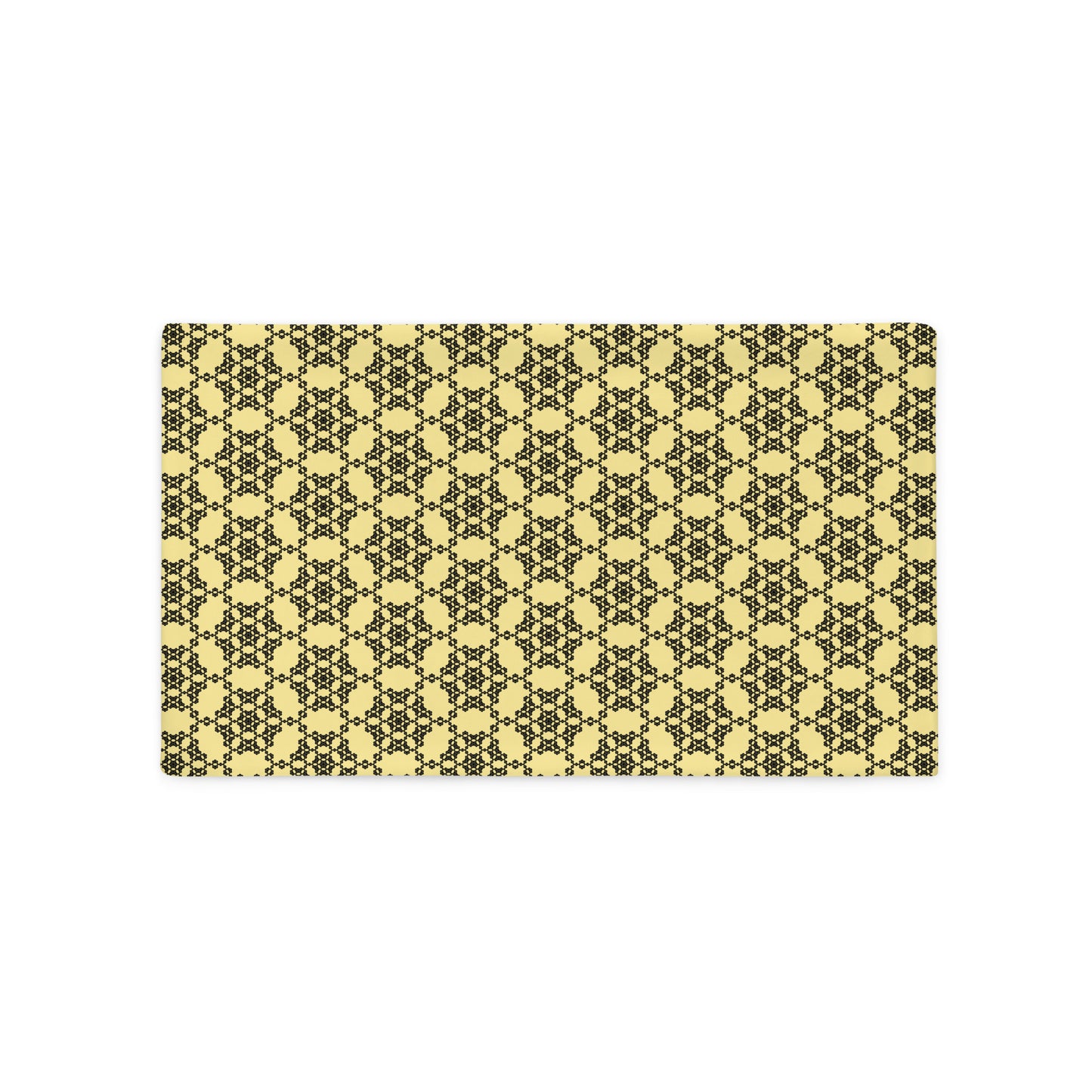 Back of the 20″×12″ throw pillow with the 'Hexagon' yellow and black geometric pattern.
