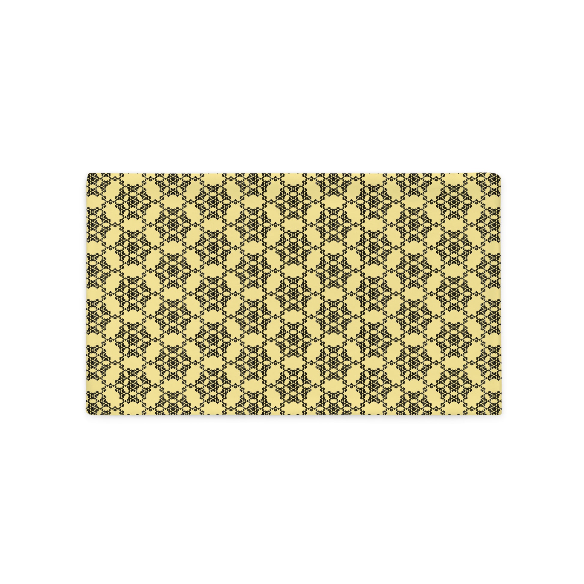 Back of the 20″×12″ throw pillow with the 'Hexagon' yellow and black geometric pattern.