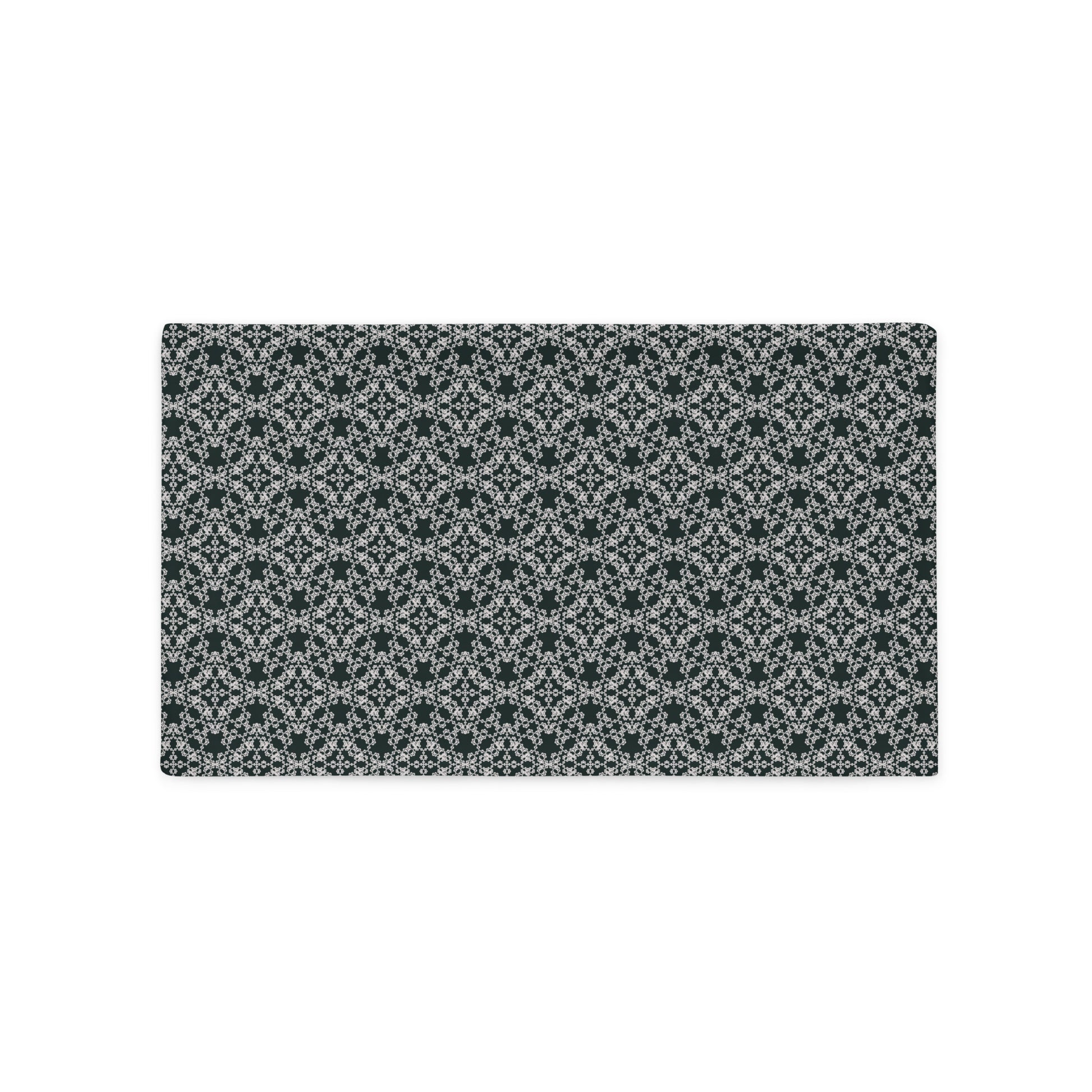 Back of the 18″×18″ throw pillow cover with the 'Tetragon' charcoal and white geometric pattern.