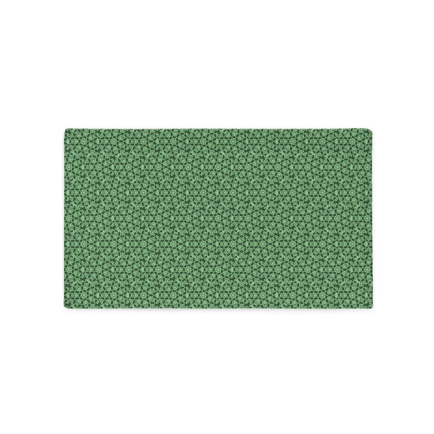 Back of the 20″×12″ throw pillow cover with the 'Heptagon' green geometric pattern.