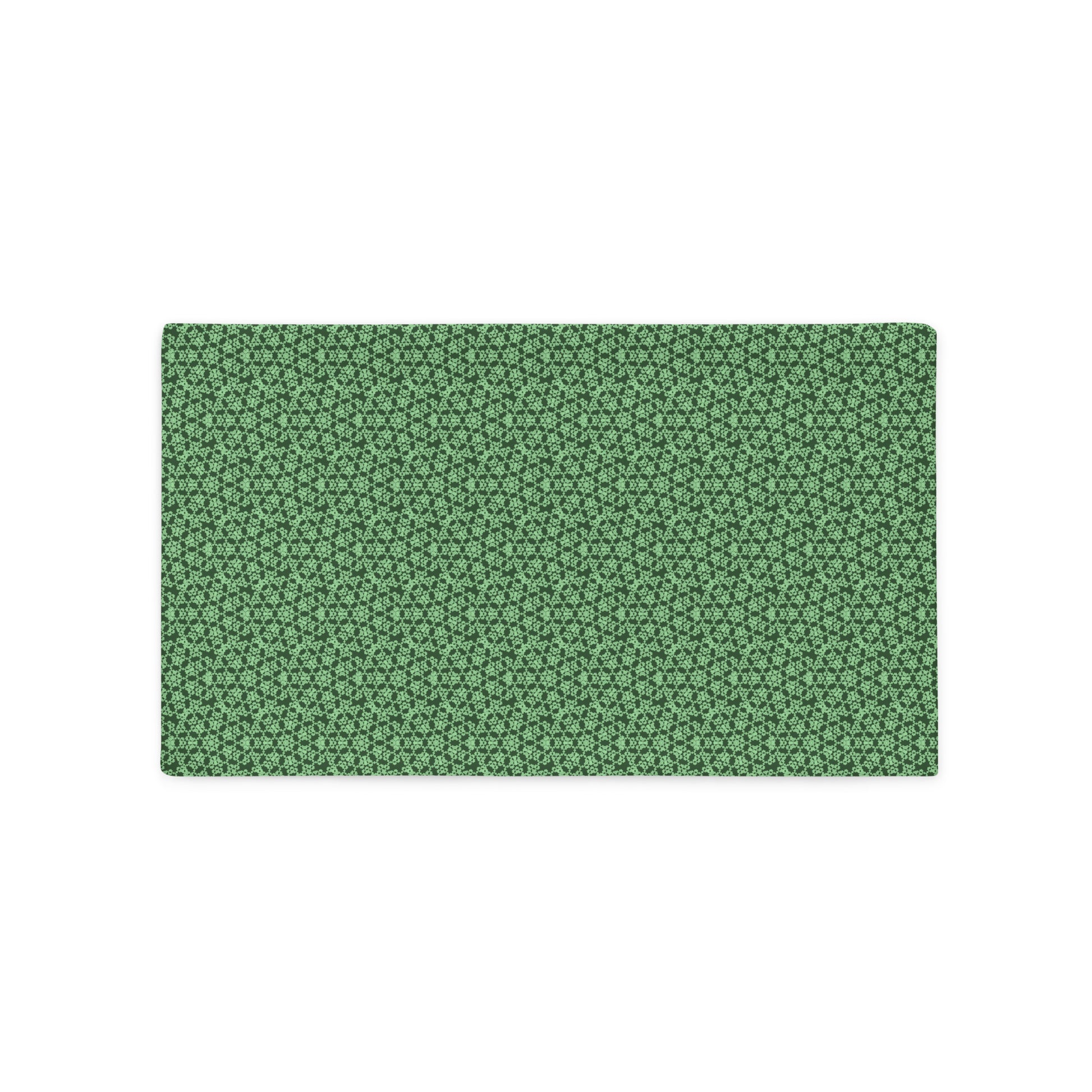 Back of the 20″×12″ throw pillow cover with the 'Heptagon' green geometric pattern.