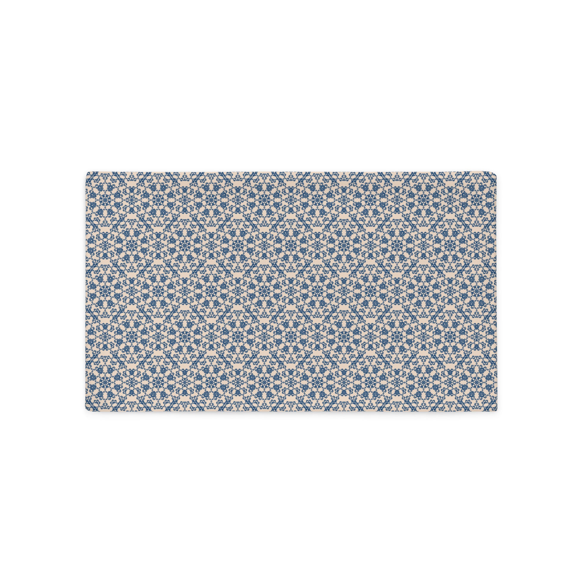 Back of the 20″×12″ throw pillow cover with the ‘Octagon’ navy and beige geometric pattern.
