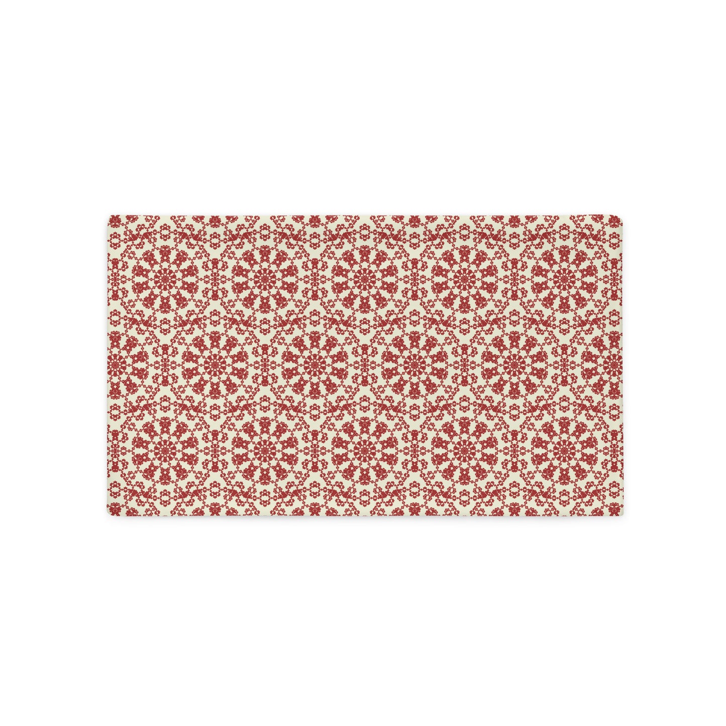Back of the 20″×12″ throw pillow cover with the ‘Decagon’ terracotta and beige geometric pattern.