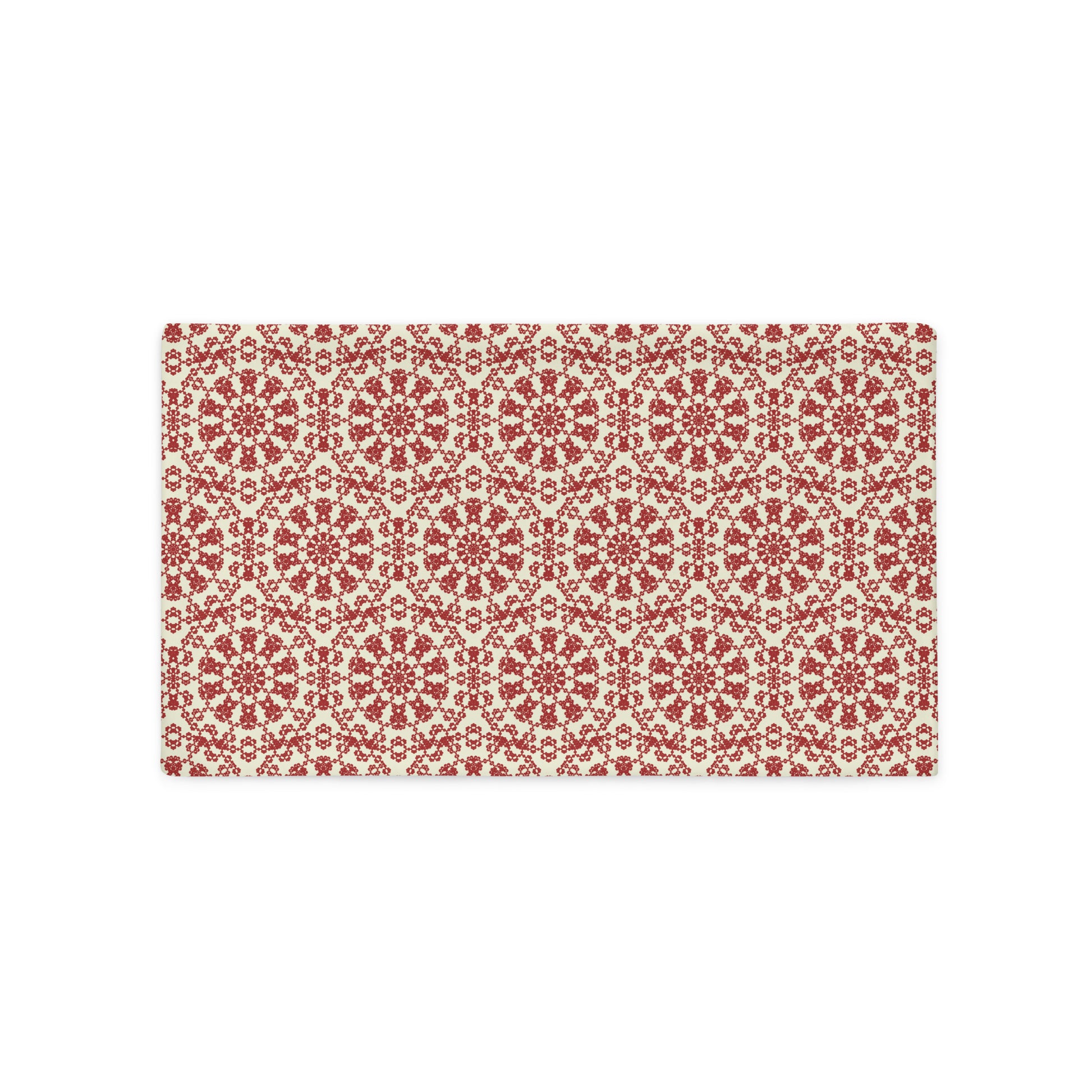 Back of the 20″×12″ throw pillow cover with the ‘Decagon’ terracotta and beige geometric pattern.