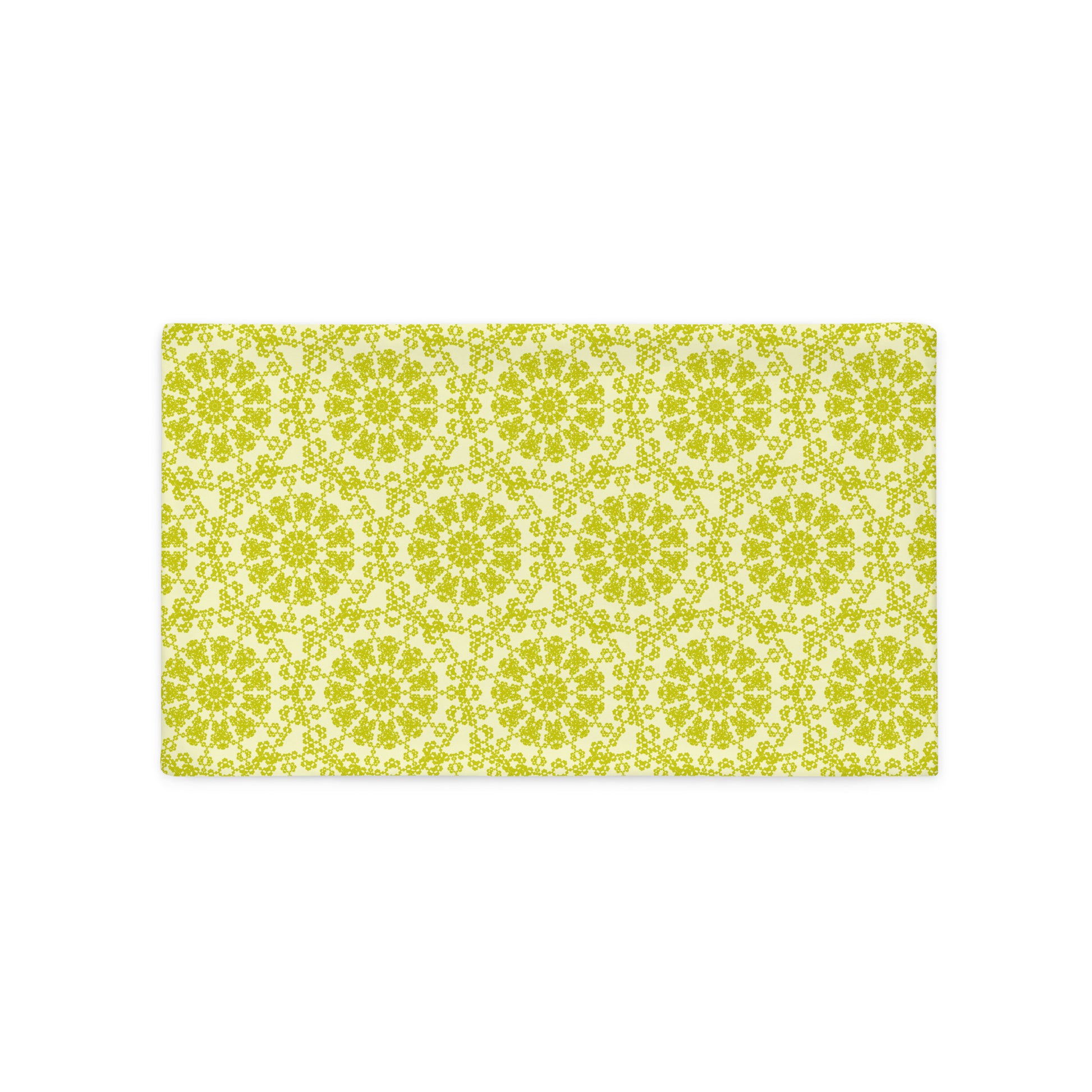 Back of the 20″×12″ throw pillow cover with the 'Hendecagon' yellow-green geometric pattern