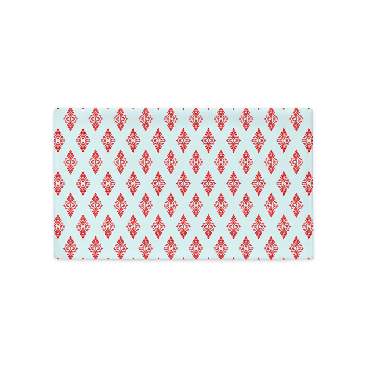 Front of the 20″×12″ throw pillow cover with the 'Digon' sky blue and red geometric pattern.
